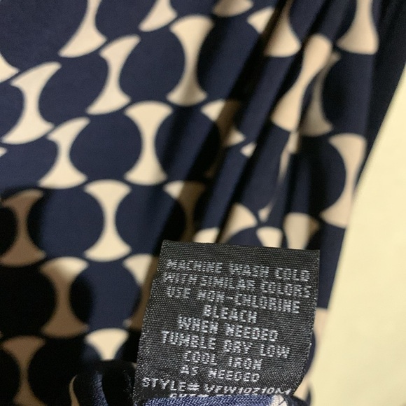 Connected Apparel Dress 8 Stretchy Tan Black Navy Pull Over Ruched Dots - Picture 10 of 16